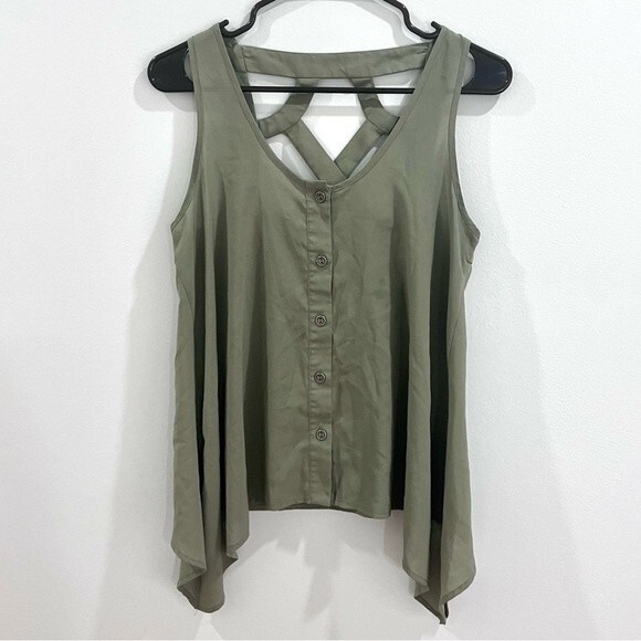 Olive green cut out back flowy tank size medium - Picture 4 of 9